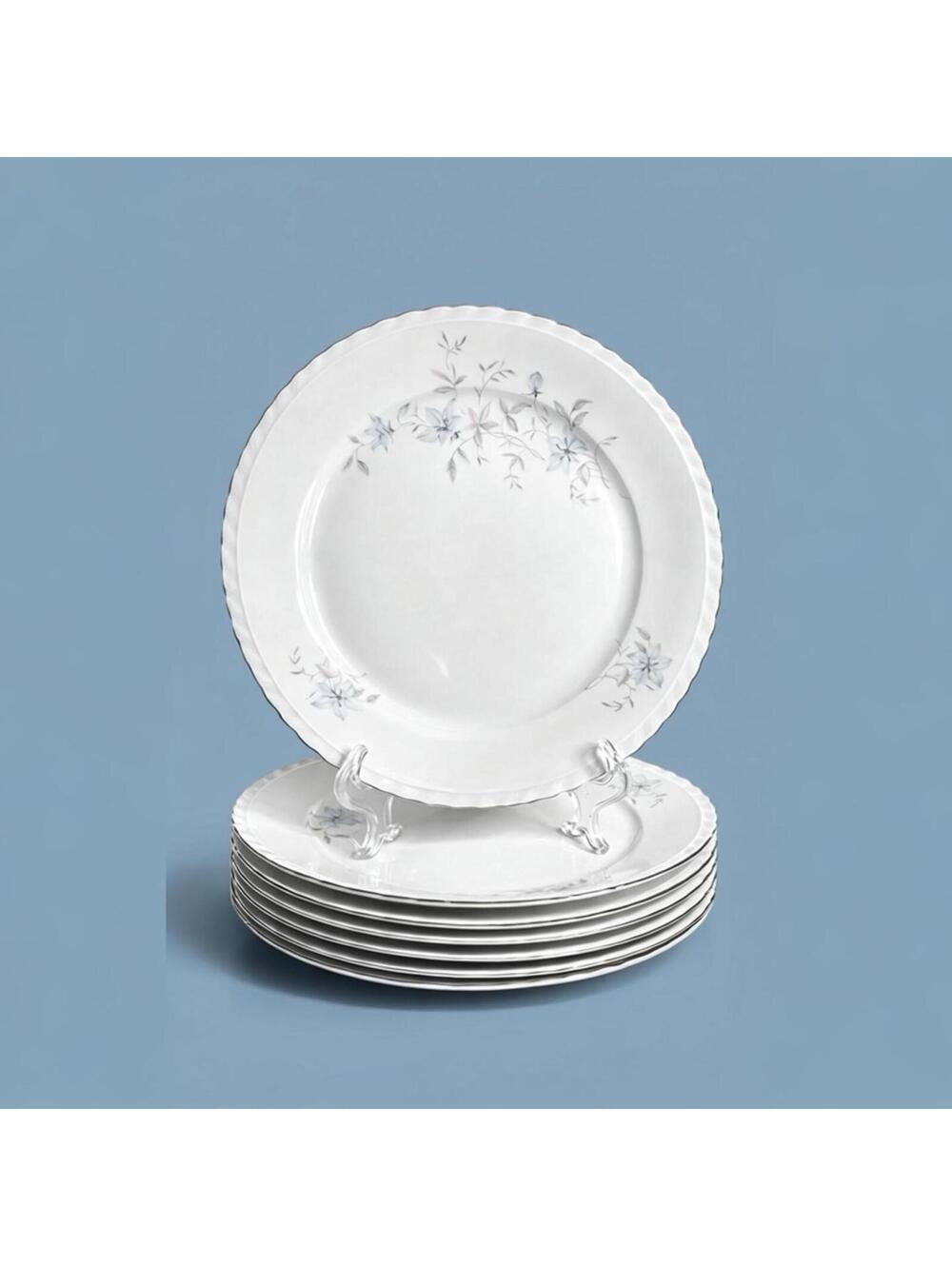 Set of 6 Vintage Royal Heiden Society China Dinner Plates with Delicate Floral &